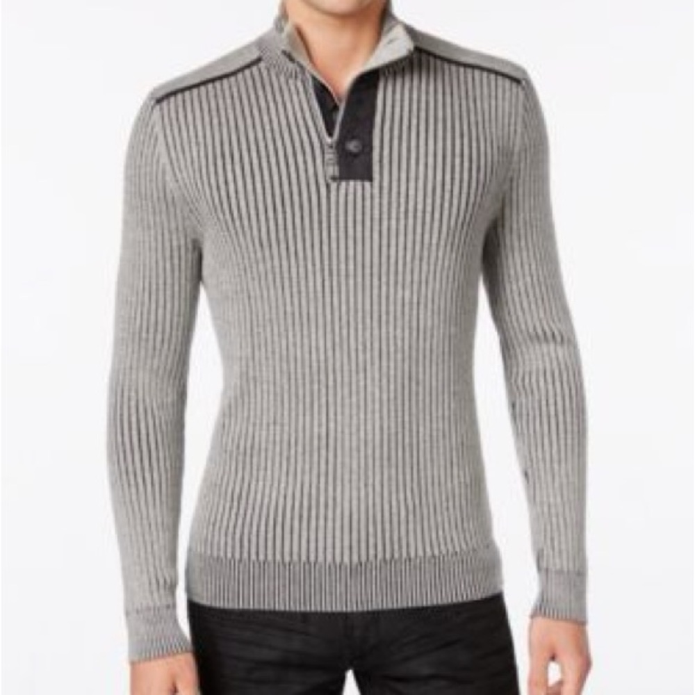 Men’s Guess Gray Zip-Up Ribbed Sweater size small